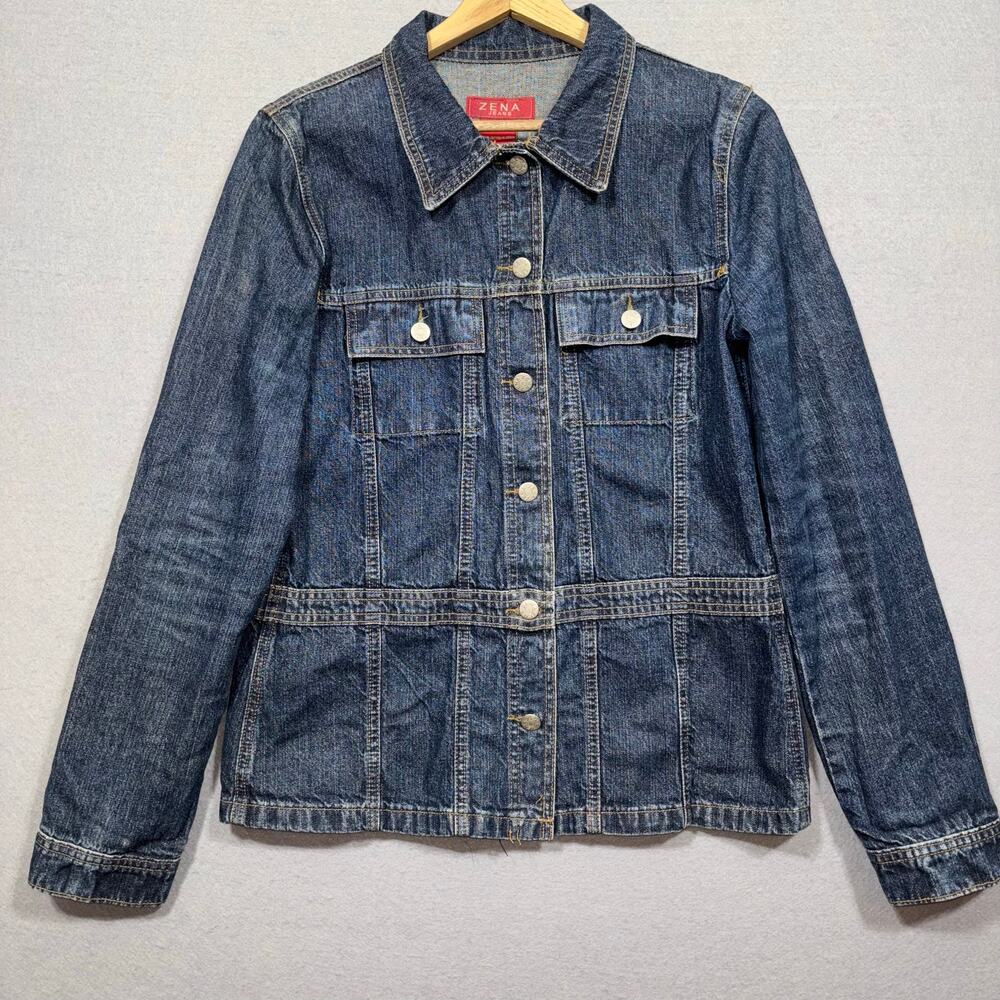 Vintage Zena Jeans Longer Length Medium Wash Denim‎ Chore Jean Jacket Large Y2K